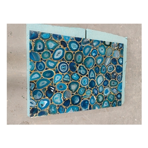 Blue Agate With Gold Foil Onyx Gemstone Wall Panels