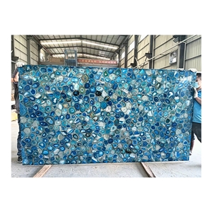 Blue Agate With Gold Foil Onyx Gemstone Wall Panels
