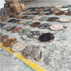 Blue Natural Round Semiprecious Agate Stone Table Top