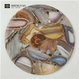 Blue Natural Round Semiprecious Agate Stone Table Top