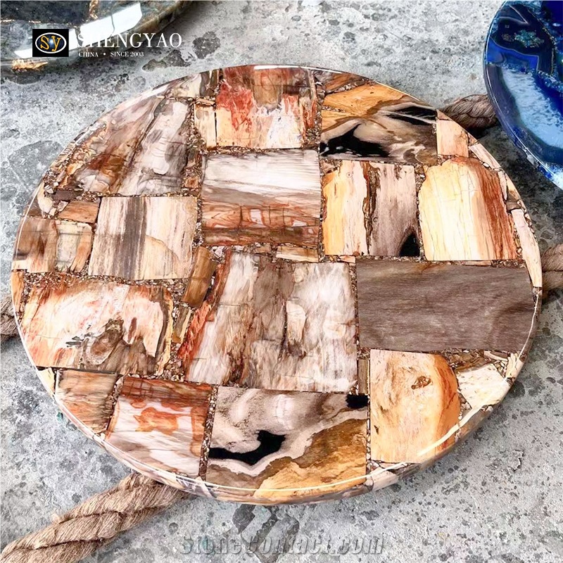 Custom Round Black Petrified Wood Fossil Table Top