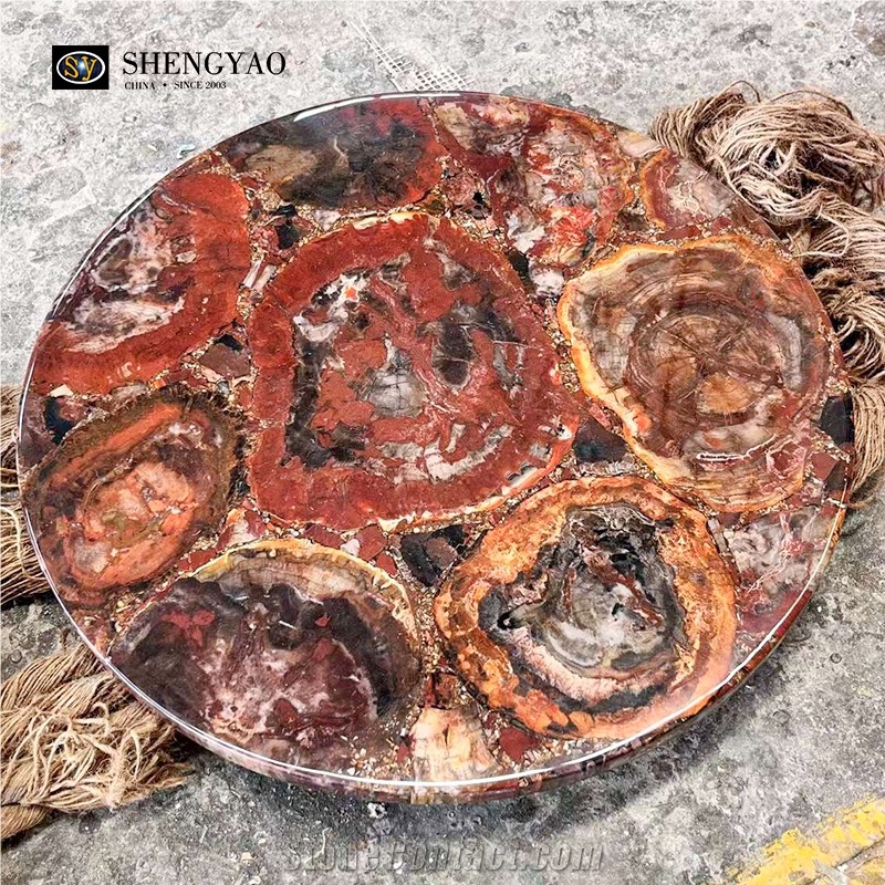 Custom Round Black Petrified Wood Fossil Table Top