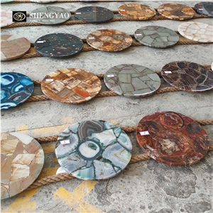 Custom Round Black Petrified Wood Fossil Table Top