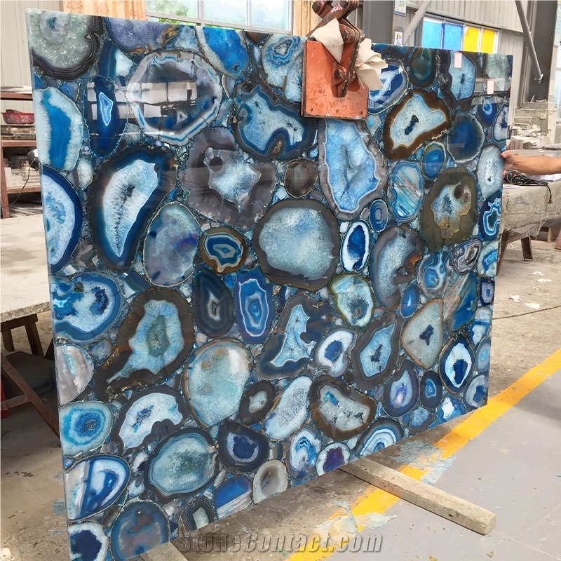 Large Solid Blue Agate Stone Geode Onyx Slabs