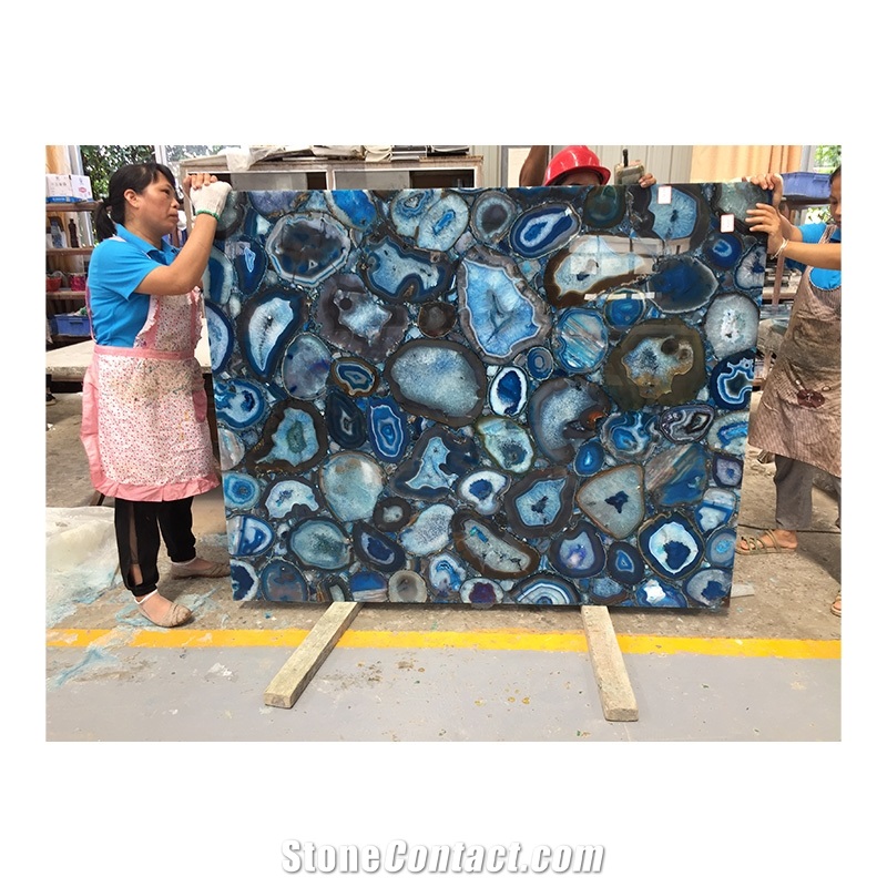 Large Solid Blue Agate Stone Geode Onyx Slabs