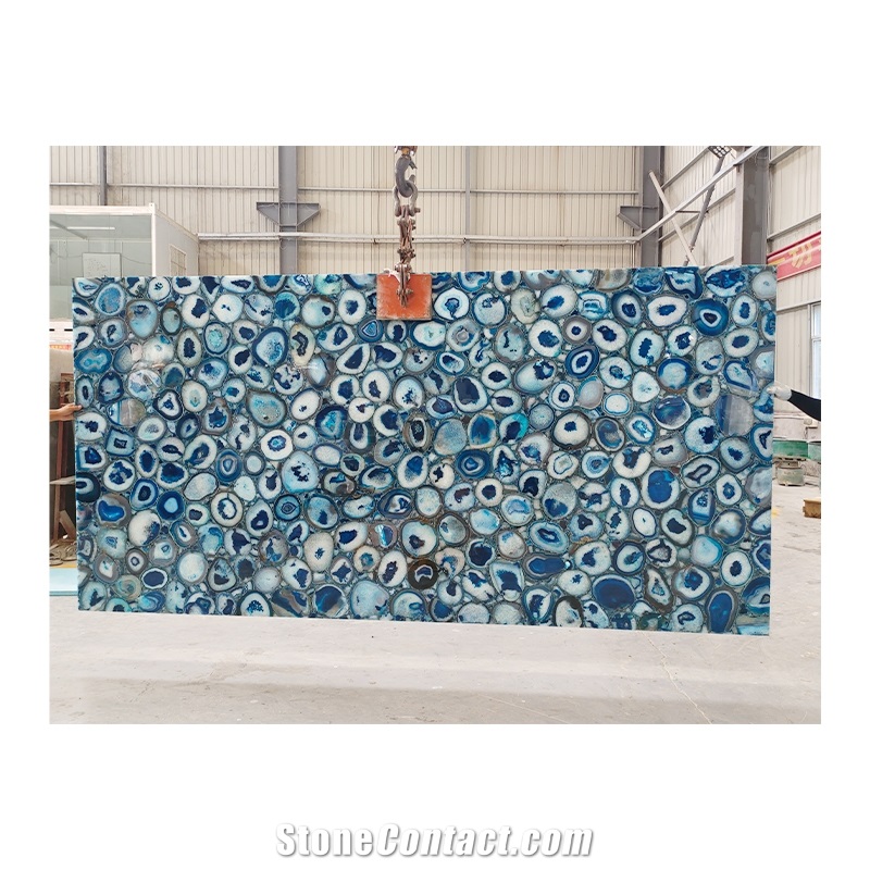 Large Solid Blue Agate Stone Geode Onyx Slabs