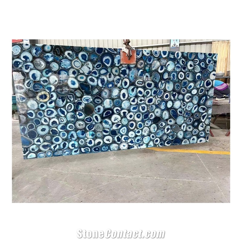Large Solid Blue Agate Stone Geode Onyx Slabs