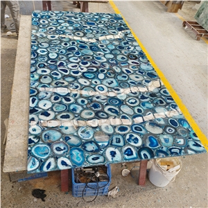 Large Solid Blue Agate Stone Geode Onyx Slabs