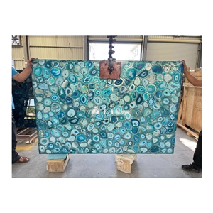 Natural Backlit Gemstone Blue Agate Stone Wall Panel