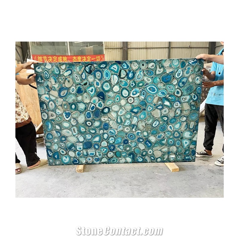 Natural Backlit Gemstone Blue Agate Stone Wall Panel