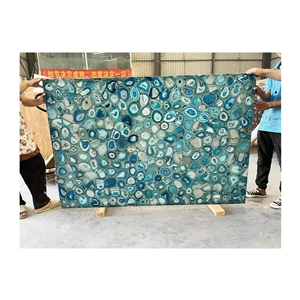 Natural Backlit Gemstone Blue Agate Stone Wall Panel