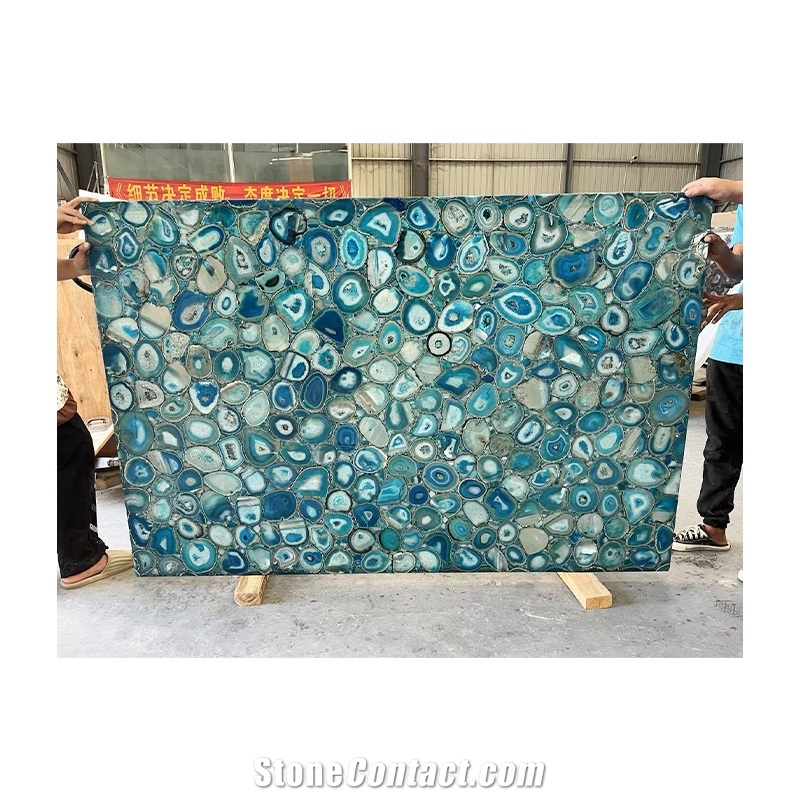 Natural Backlit Gemstone Blue Agate Stone Wall Panel