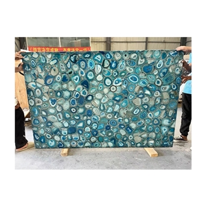 Natural Backlit Gemstone Blue Agate Stone Wall Panel