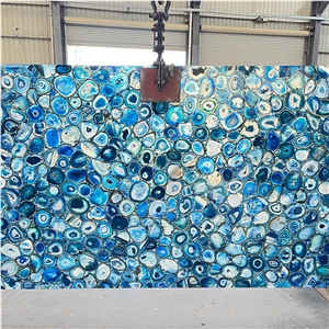 Natural Backlit Gemstone Blue Agate Stone Wall Panel