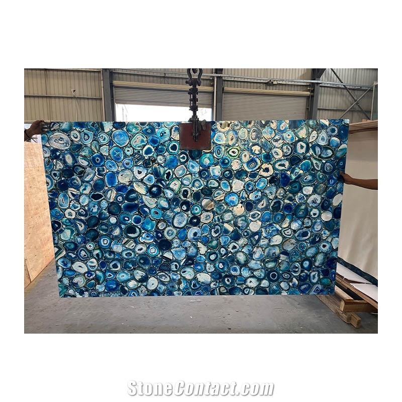 Natural Backlit Gemstone Blue Agate Stone Wall Panel