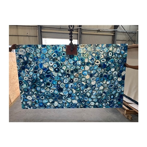 Natural Backlit Gemstone Blue Agate Stone Wall Panel