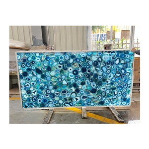 Semi Precious Stone Translucent Blue Agate Slab For  Wall