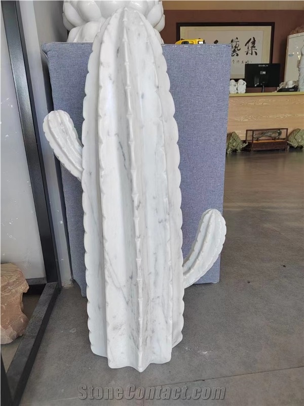 Marble Street Art Sculpture Bianco Carrara Garden Cactus