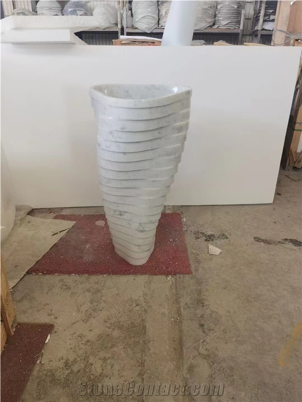 Stack Marble Pedestal Wash Basin Carrara Bathroom Art Sink