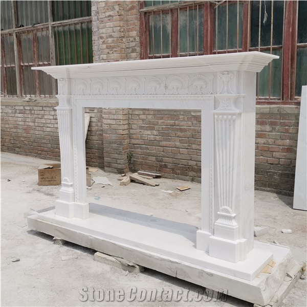 England Style White Marble Carving Fireplace Mantel