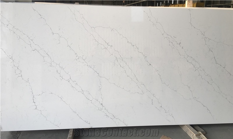 3/4" Engineered White Calacatta Quartz Stone Slab