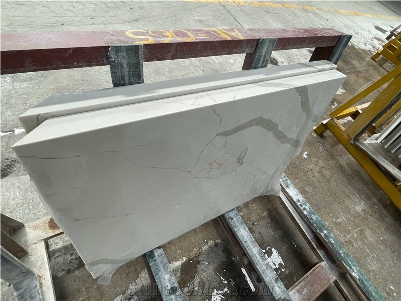 Laminated Mitre Edge Calacatta Quartz Legs Countertop