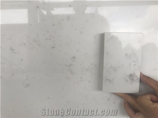 Made In Vietnam Carrara White Quartz Stone Slab