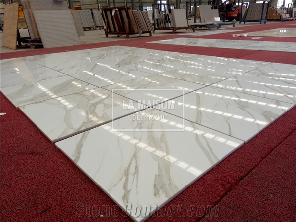 Calacatta White Marble Laminated Composite Ceramic Tiles