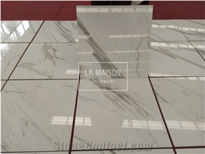 Calacatta White Marble Laminated Composite Ceramic Tiles