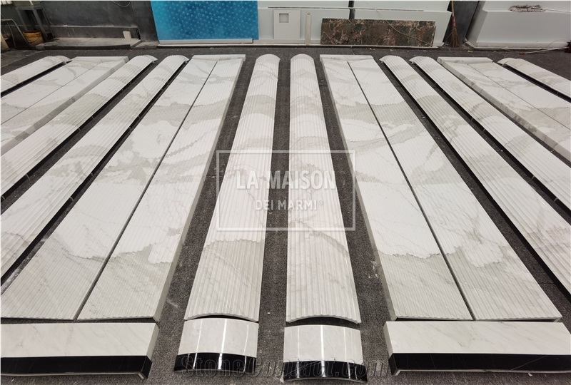 Calacatta White Marble Carved Arc Panel Architectural Columns