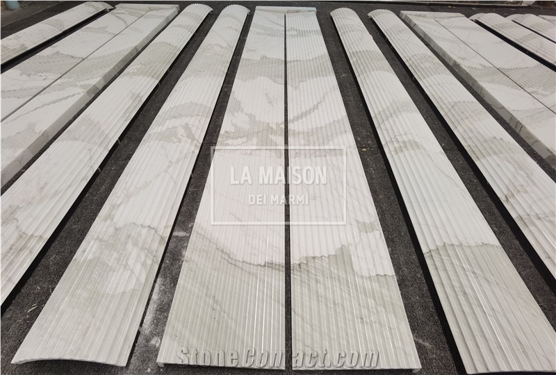 Calacatta White Marble Carved Arc Panel Architectural Columns
