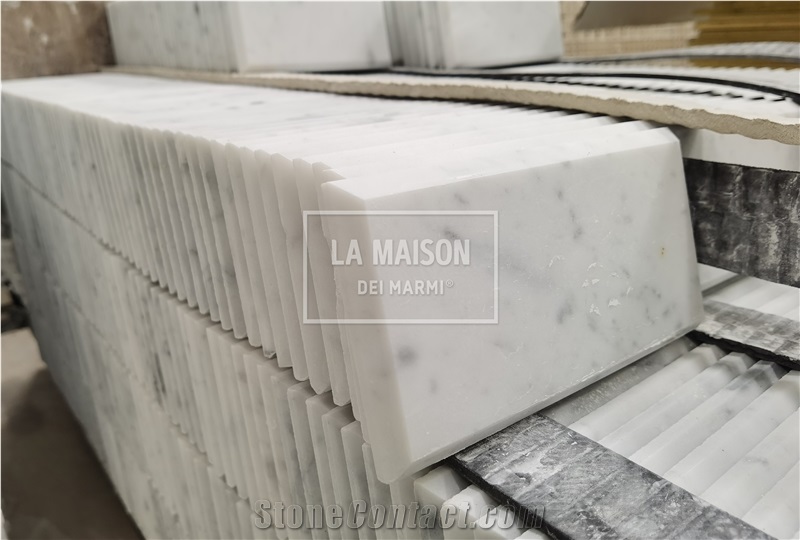 White Marble Interior Honed Beveled Edge Subway Tiles