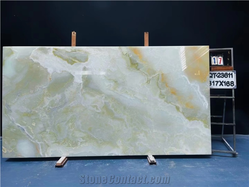 Pure Green Onyx Slab Tile Stone For Wall And Background