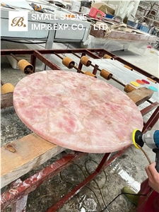 Rose Fluorite Crystal Semiprecious Stone Table Top, Gemstone Table Top