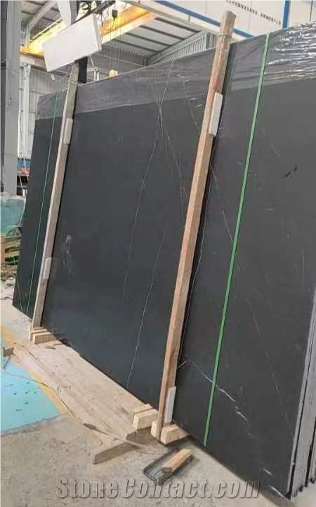 China Black Marquina Marble Honed Slab