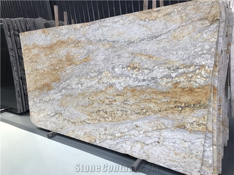 India River Gold Granite Slab Wall Kitchen Tile Floor