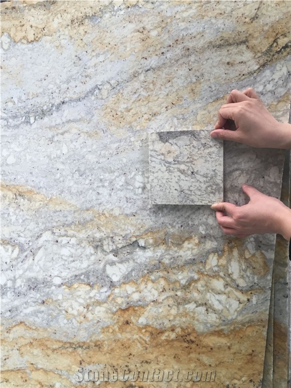 India River Gold Granite Slab Wall Kitchen Tile Floor