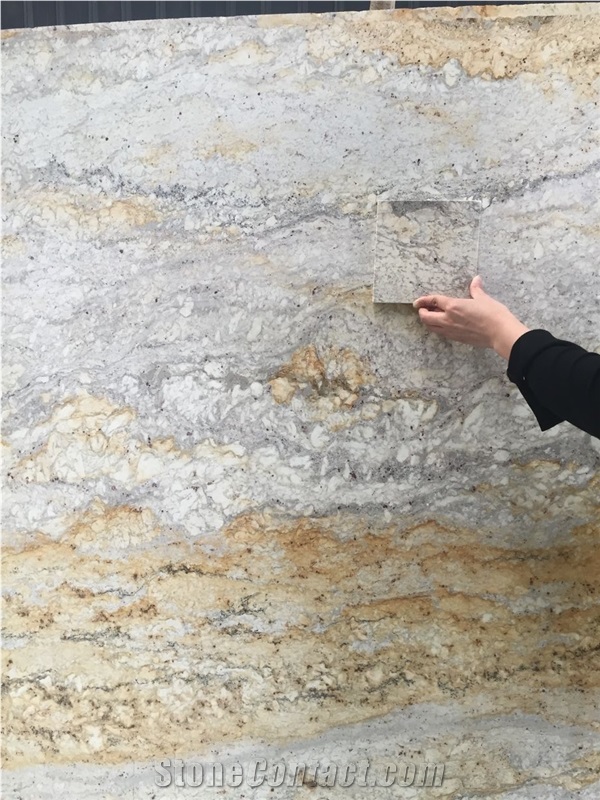 India River Gold Granite Slab Wall Kitchen Tile Floor