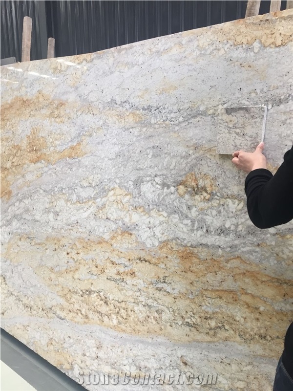 India River Gold Granite Slab Wall Kitchen Tile Floor