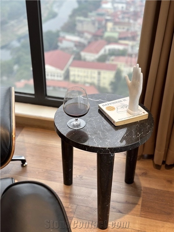 3-LEG ROUND SIDE TABLE - VIETNAM BLACK MARBLE