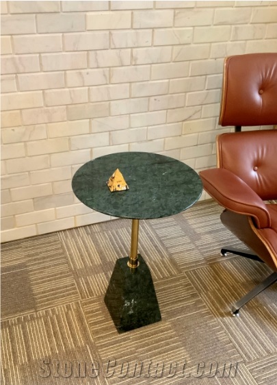 VIETNAM MARBLE SIDE TABLE - PYRAMID FRUSTUM SHAPED BASE