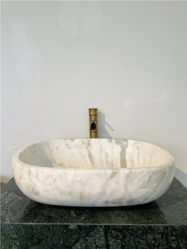VIETNAM NATURAL STONE BATHROOM BASIN In Himalayan White Marble