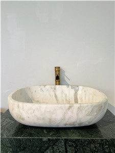 VIETNAM NATURAL STONE BATHROOM BASIN In Himalayan White Marble