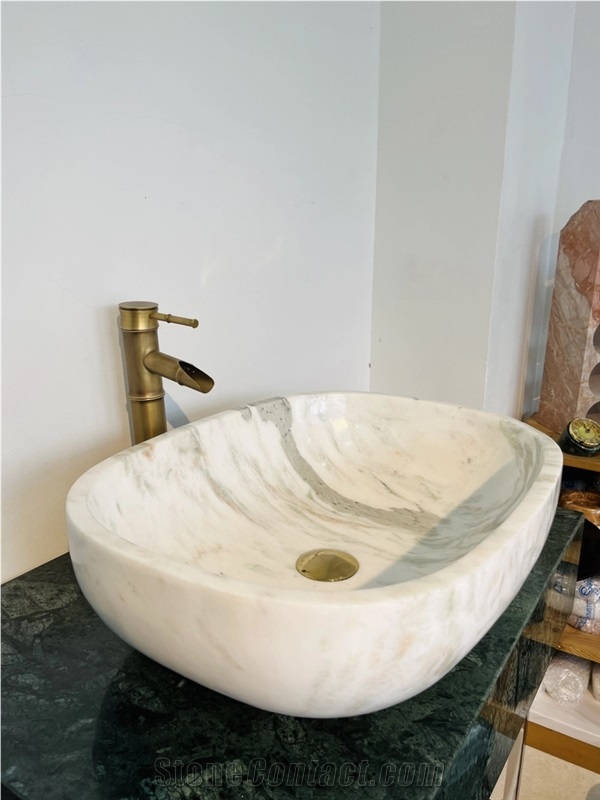 VIETNAM NATURAL STONE BATHROOM BASIN In Himalayan White Marble