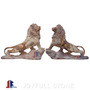 Animal Sculpture, Red Marble Lion Sculpture