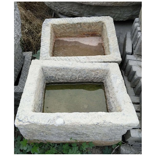 Antique Old Stone Flower Pot Antique Granite Trough Planter