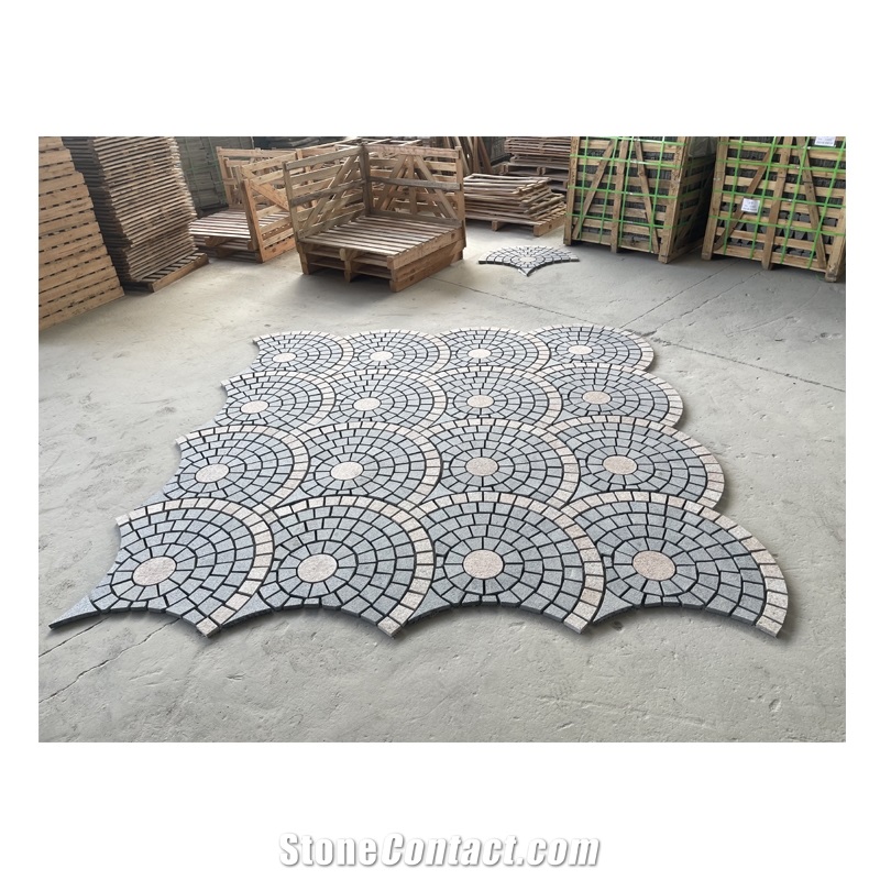 Fan Shaped Granite Mesh Cobblestone Pavers For Floor Tile