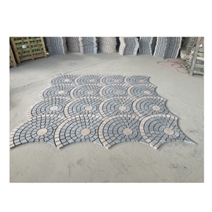Fan Shaped Granite Mesh Cobblestone Pavers For Floor Tile