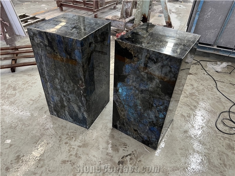 Lemurian Blue Granite Side Table For Home Decor