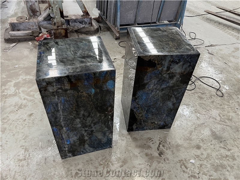 Lemurian Blue Granite Side Table For Home Decor